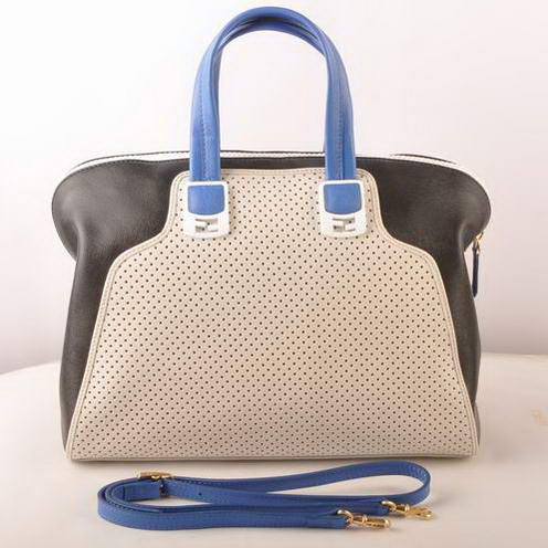 2537 Fendi Chameleon Punch Saffiiano Top Leather Zip Tote Bag 25